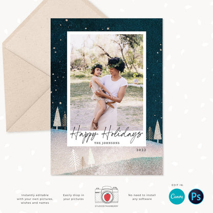 Christmas photo card template, Christmas Card with Photo, Canva, Photo Holiday card, Christmas card with photo template, Merry Christmas