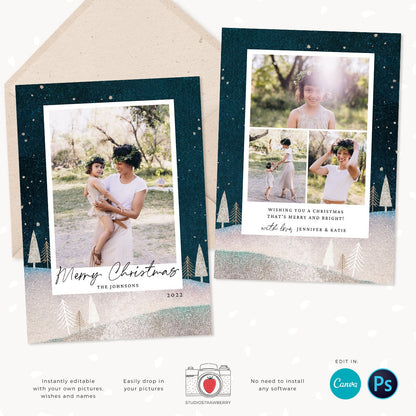 Christmas photo card template, Christmas Card with Photo, Canva, Photo Holiday card, Christmas card with photo template, Merry Christmas