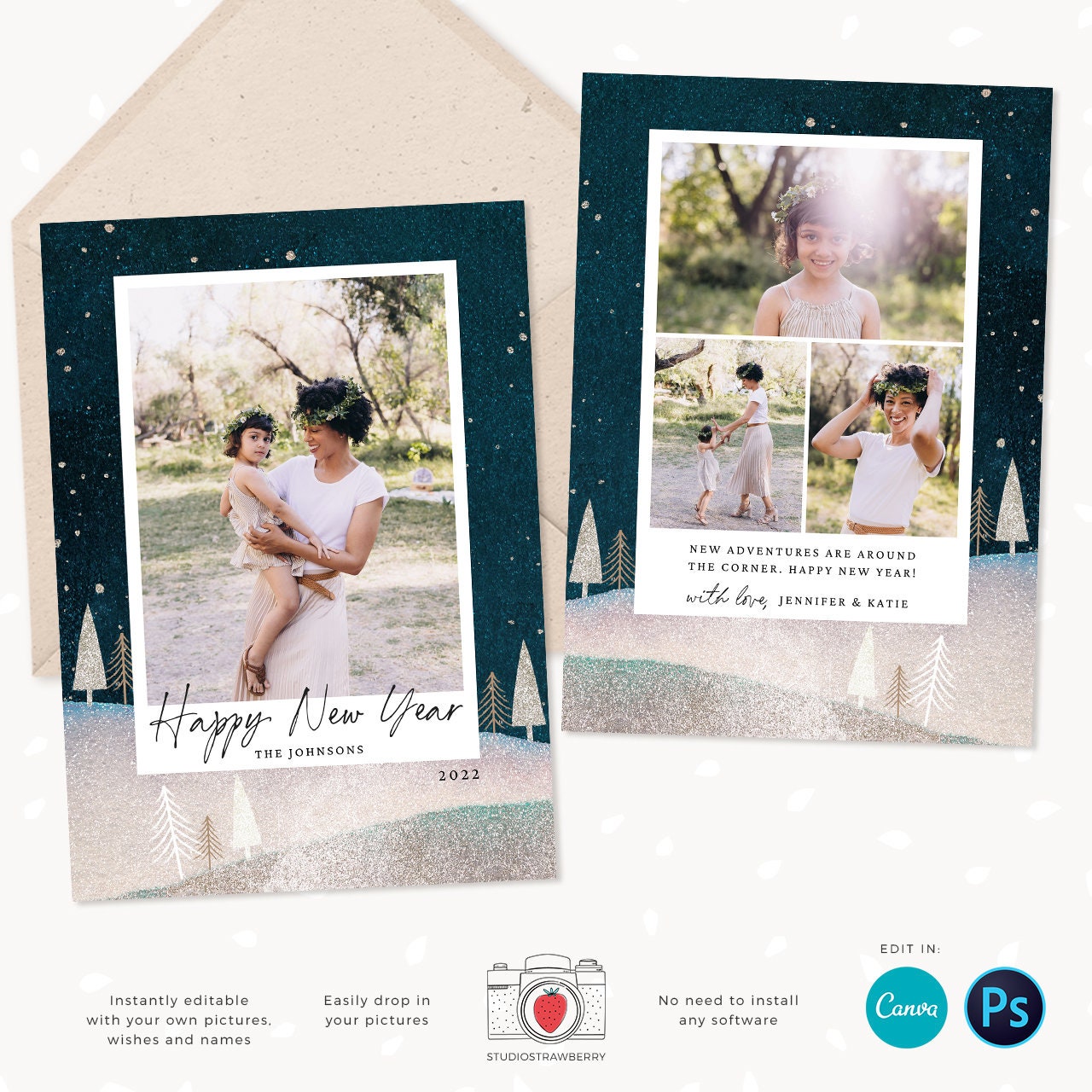 Christmas photo card template, Christmas Card with Photo, Canva, Photo Holiday card, Christmas card with photo template, Merry Christmas