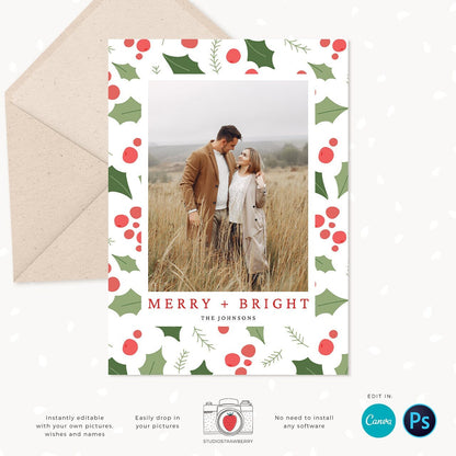 Christmas photo card template, Christmas Card with Photo, Canva, Photo Holiday card, Christmas card with photo template, Merry Christmas