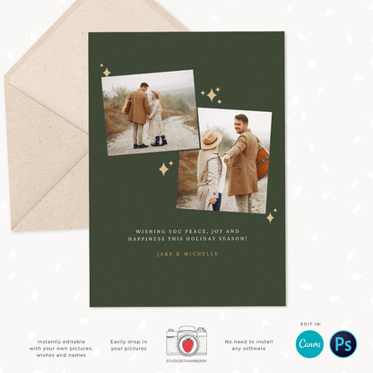 Christmas card template "Christmas tree", Canva, Christmas photo card template, Christmas tree photo collage, Holiday card photo collage