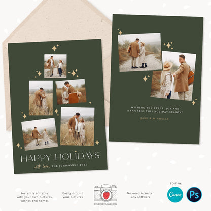 Christmas card template "Christmas tree", Canva, Christmas photo card template, Christmas tree photo collage, Holiday card photo collage