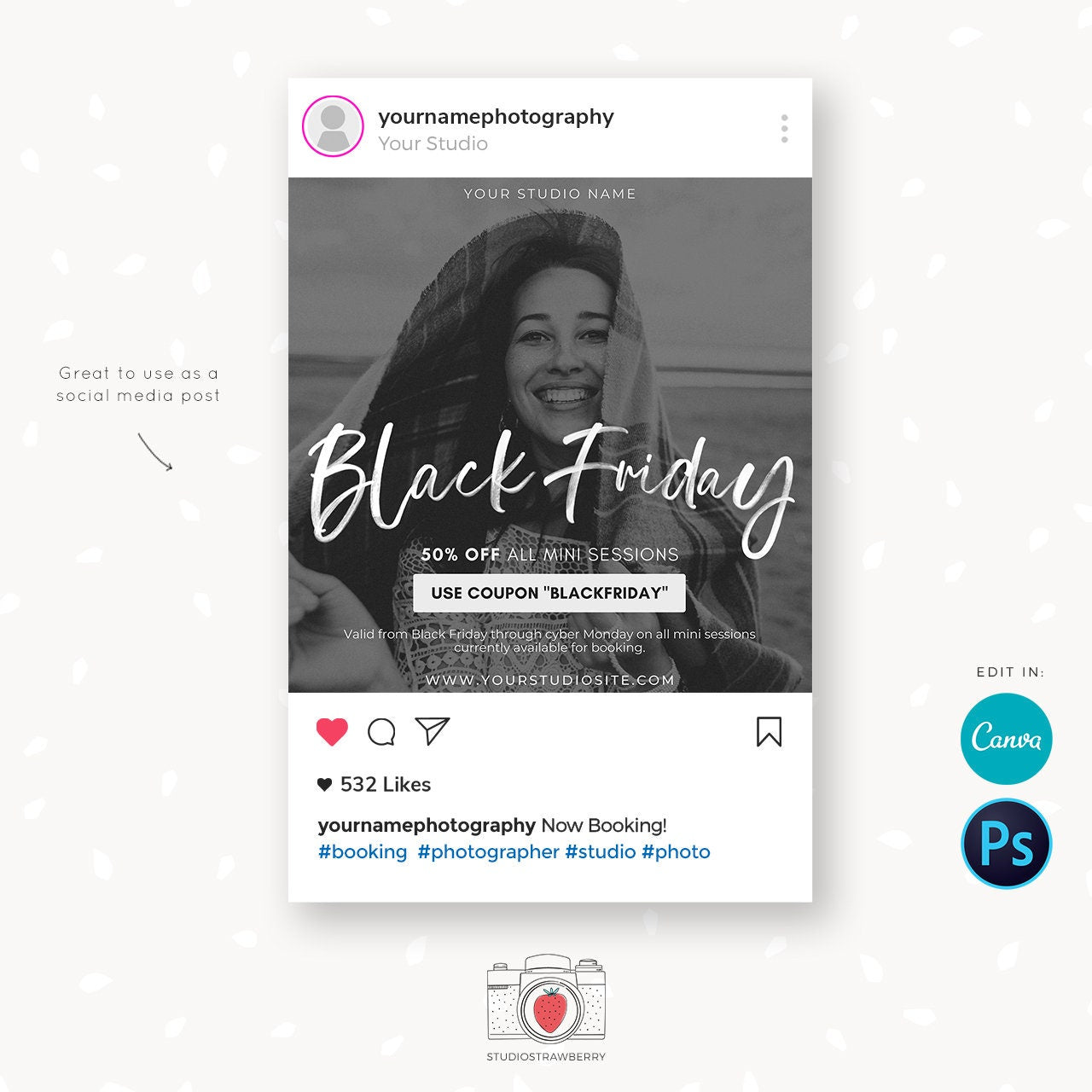 Black Friday Marketing Template, Black Friday Canva Template, Black Friday Sale Promotion, Black Friday offer, Instagram, Social media, FB