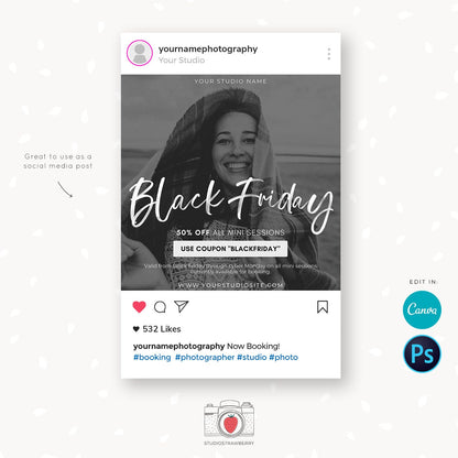 Black Friday Marketing Template, Black Friday Canva Template, Black Friday Sale Promotion, Black Friday offer, Instagram, Social media, FB