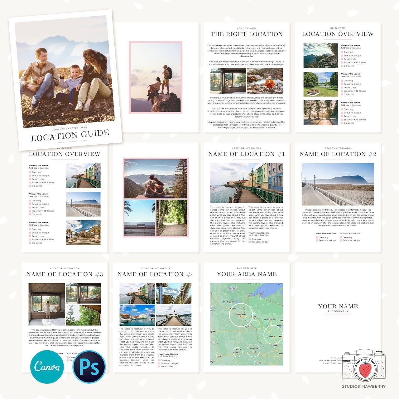 Location Guide Template, Photography Magazine, Welcome guide, 12 pages, Template for photographers, Magazine Template, Canva & Photoshop