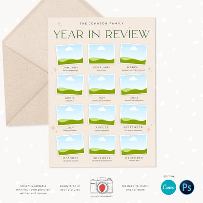 Year in review Christmas card template, 2022 monthly overview, Canva Year in review template monthly, Year in review holiday card, Pictures