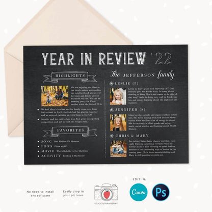 Year in review Christmas card template, Canva, Christmas Chalkboard, Year in review template chalkboard, Year in review holiday card, 2022
