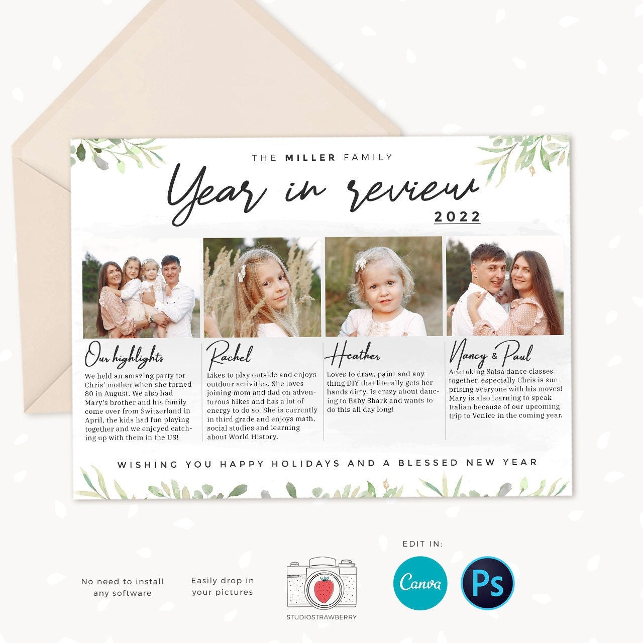 Year in review Christmas card template, 2022 overview, Year in review template, Year in review holiday card, Year in review card, Nature