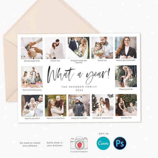 Year in review card template, Canva, 2022 collage, Year in review Christmas card template collage, Year in review holiday card 2022 Pictures