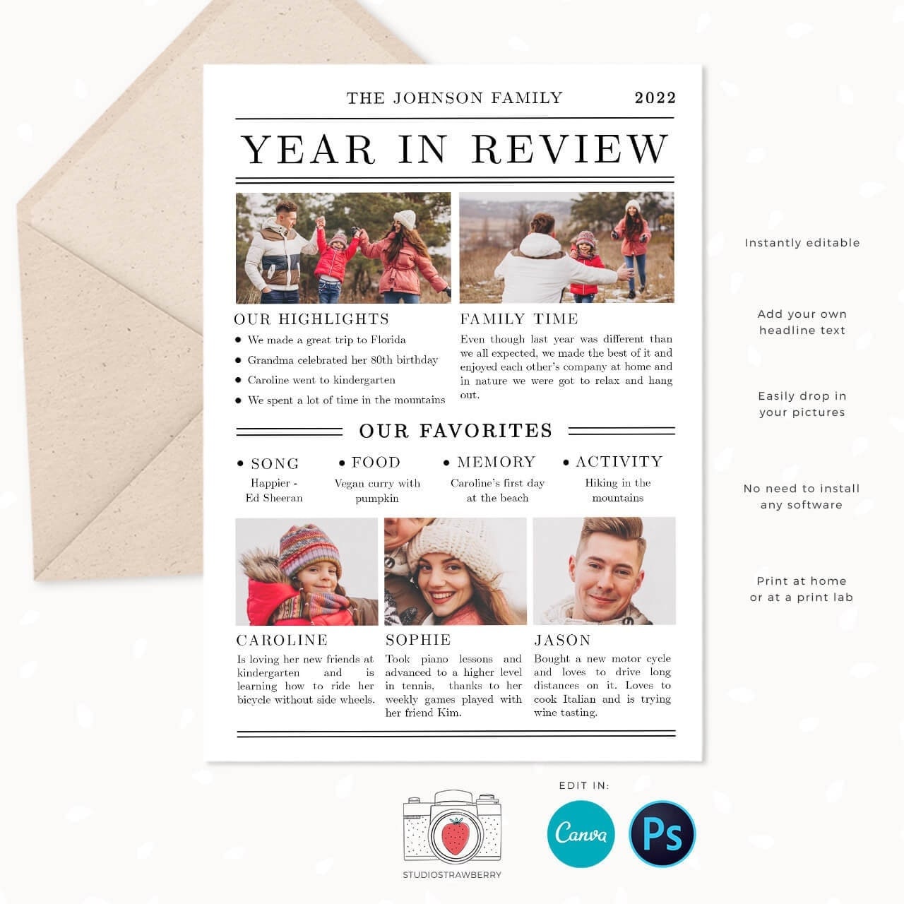 Year in review Christmas card template, Canva, 2022 overview, Year in review template, Year in review holiday card, Year in review card