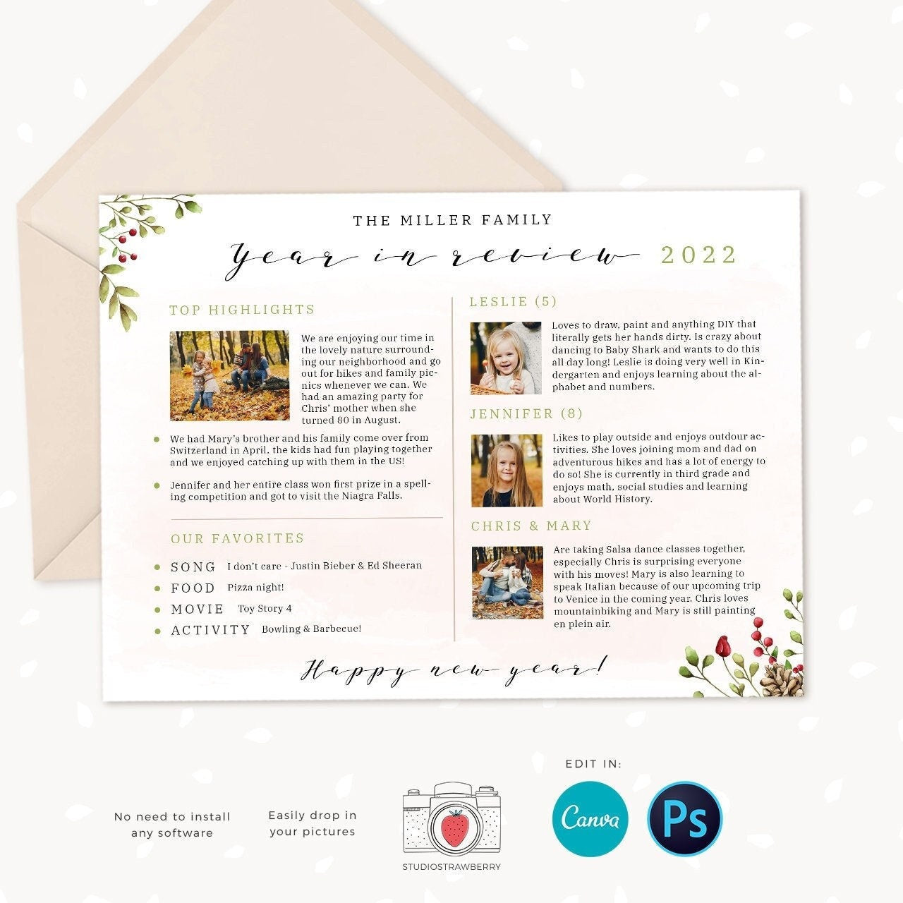 Year in review Christmas card template, 2022 overview, Year in review template, Year in review holiday card, Year in review card, new year