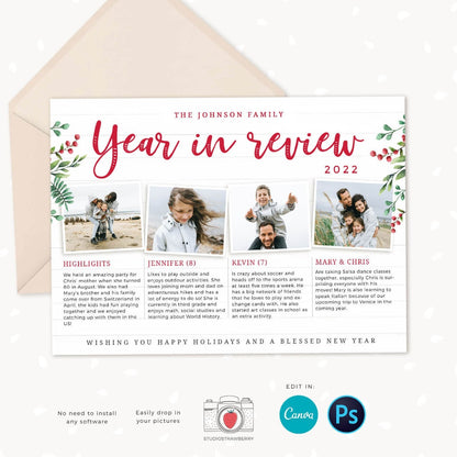 Year in review Christmas card template, Canva, 2022 collage, Year in review template collage, Year in review holiday card, 2022 facts