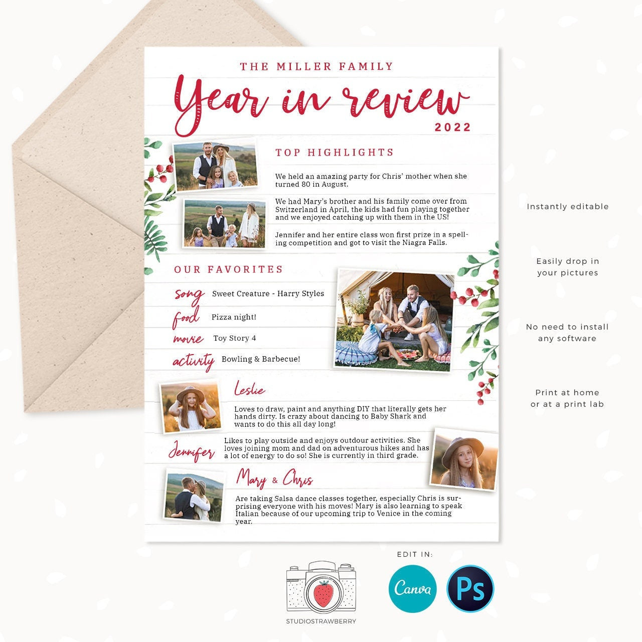 Year in review Christmas card template, 2022 overview, Year in review template Canva, Year in review holiday card, Year in review card