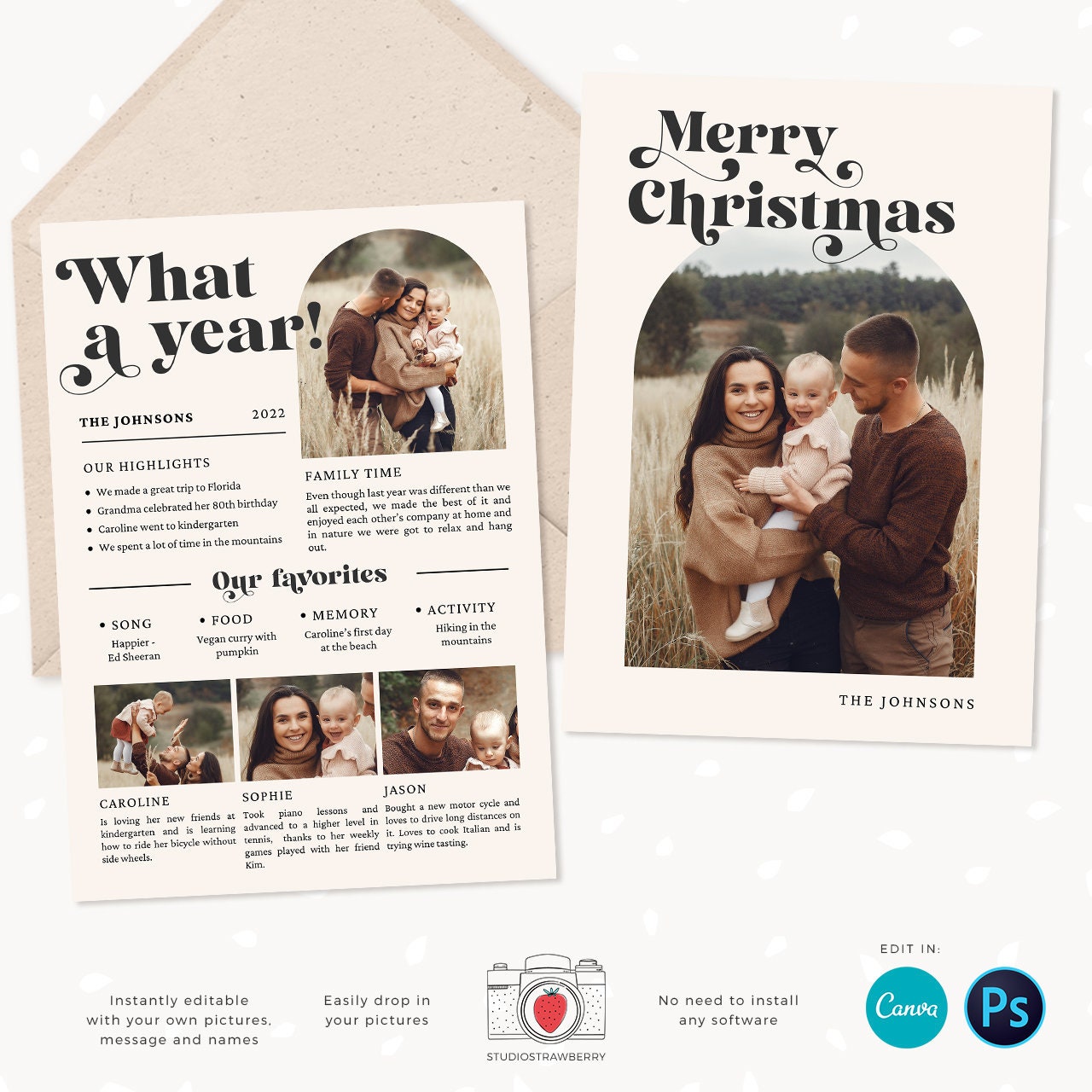 Year in review Christmas card template, 2022 monthly overview, Canva Year in review template monthly, Year in review holiday card, Pictures