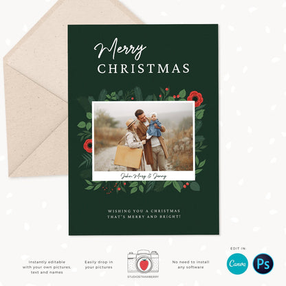 Year in review Christmas card template, 2022 overview, Canva Year in review template polaroids, Year in review holiday card, Floral Pictures