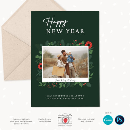 Year in review Christmas card template, 2022 overview, Canva Year in review template polaroids, Year in review holiday card, Floral Pictures