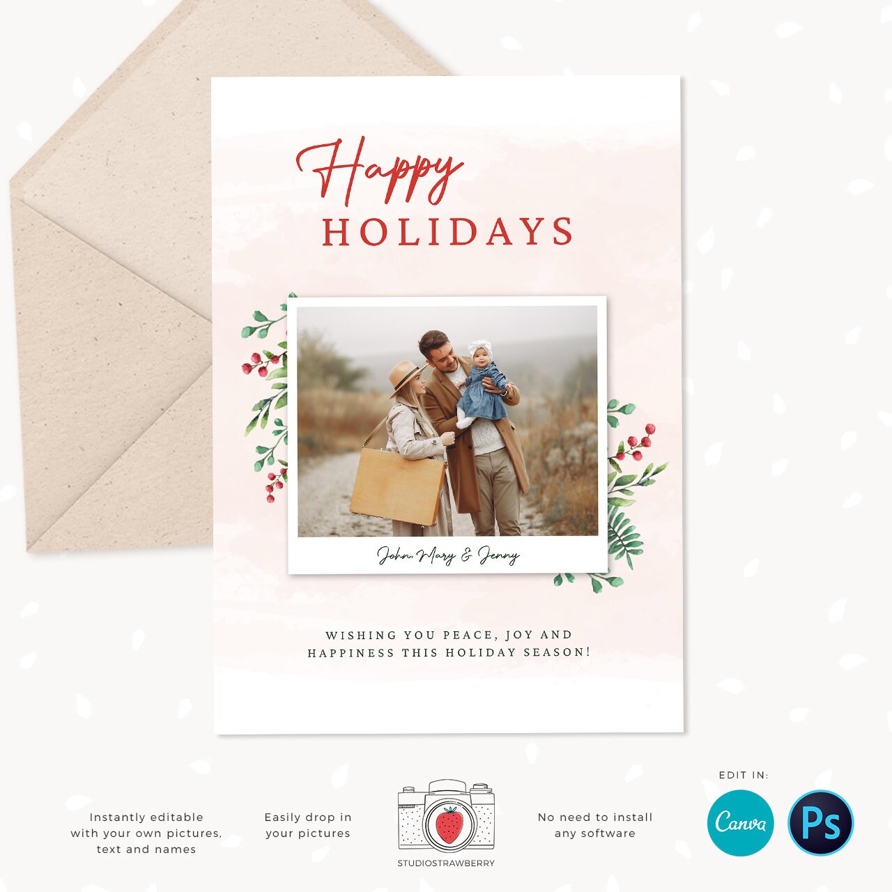 Year in review Christmas card template, 2022 overview, Canva Year in review template polaroids, Year in review holiday card, Floral Pictures