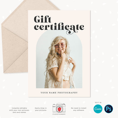 Photography gift certificate template, Canva, Photoshop, Photography gift card template, Photo Gift Cards, Photography Gift Certificate