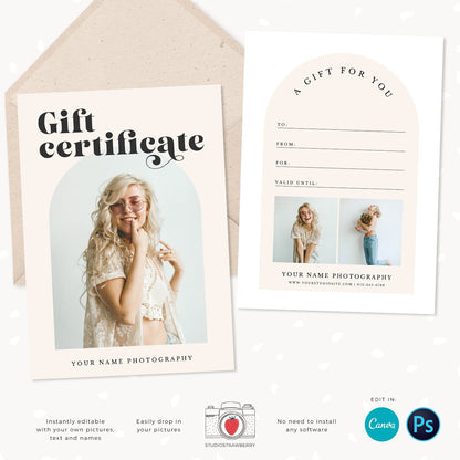 Photography gift certificate template, Canva, Photoshop, Photography gift card template, Photo Gift Cards, Photography Gift Certificate