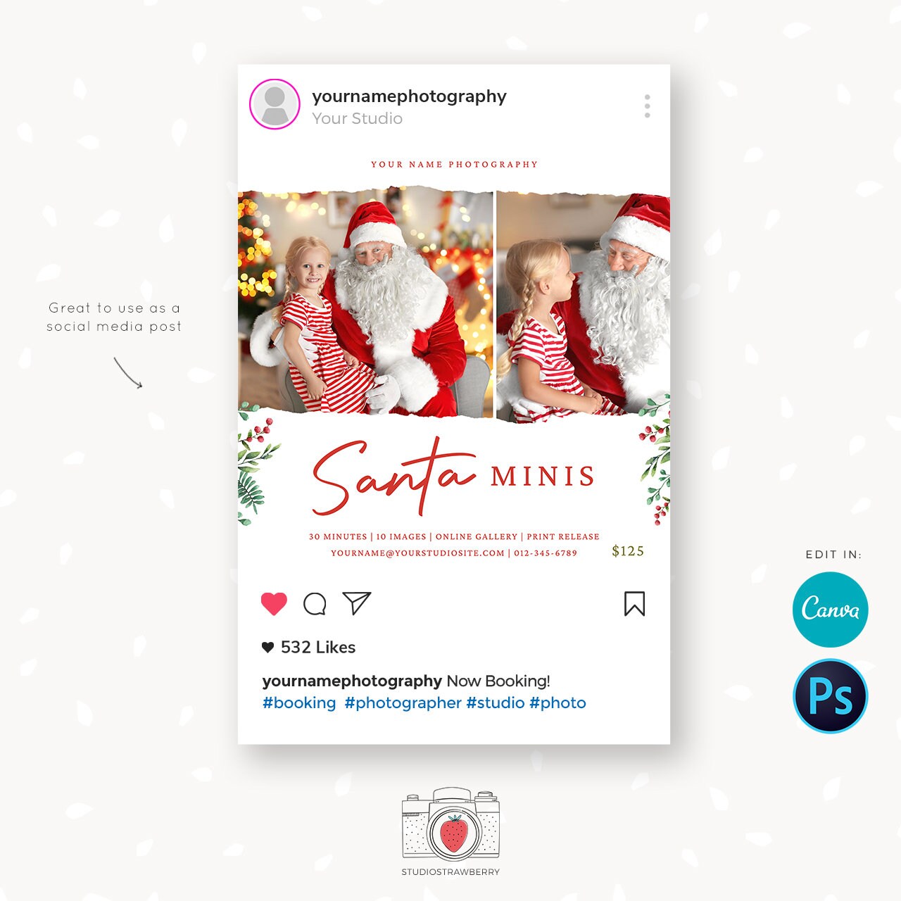 Santa Mini Session Template, Santa mini template, Santa mini sessions, Santa minis, Christmas marketing board, Christmas mini sessions