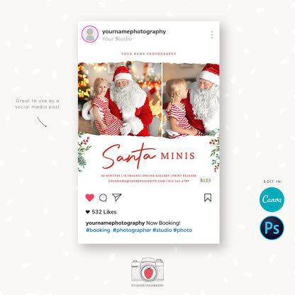 Santa Mini Session Template, Santa mini template, Santa mini sessions, Santa minis, Christmas marketing board, Christmas mini sessions