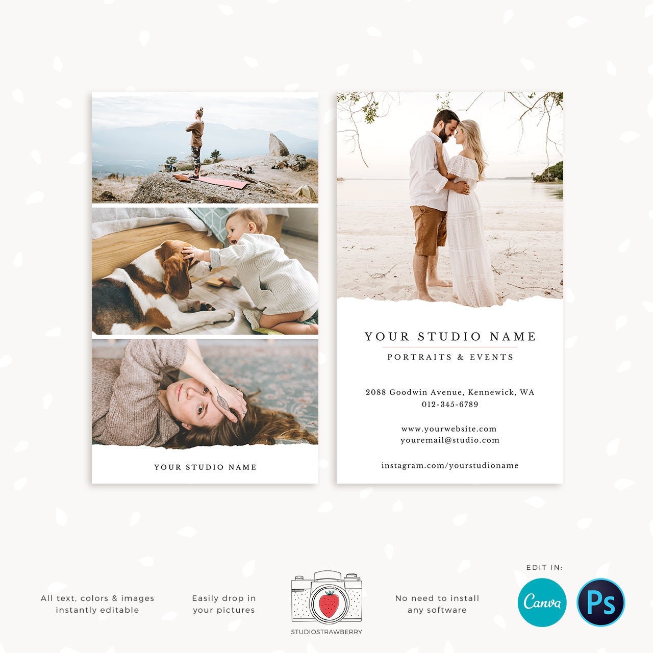 Photography Business Card Template, Vertical Business Card, Canva, Photoshop, Photo Business Cards, Social Contact, Photography Marketing
