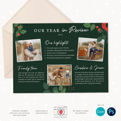 Year in review Christmas card template, 2022 monthly overview, Canva Year in review template monthly, Year in review holiday card, Pictures