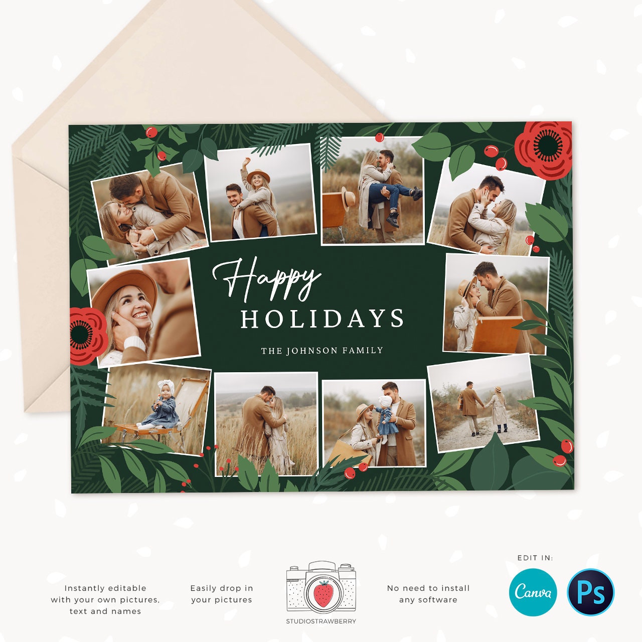 Year in review Christmas card template, 2022 monthly overview, Canva Year in review template monthly, Year in review holiday card, Pictures