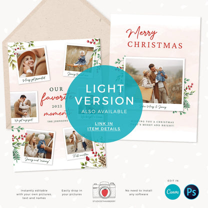 Year in review Christmas card template, 2022 overview, Canva Year in review template polaroids, Year in review holiday card, Floral Pictures