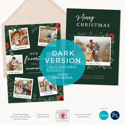 Year in review Christmas card template, 2022 overview, Canva Year in review template polaroids, Year in review holiday card, Floral Pictures