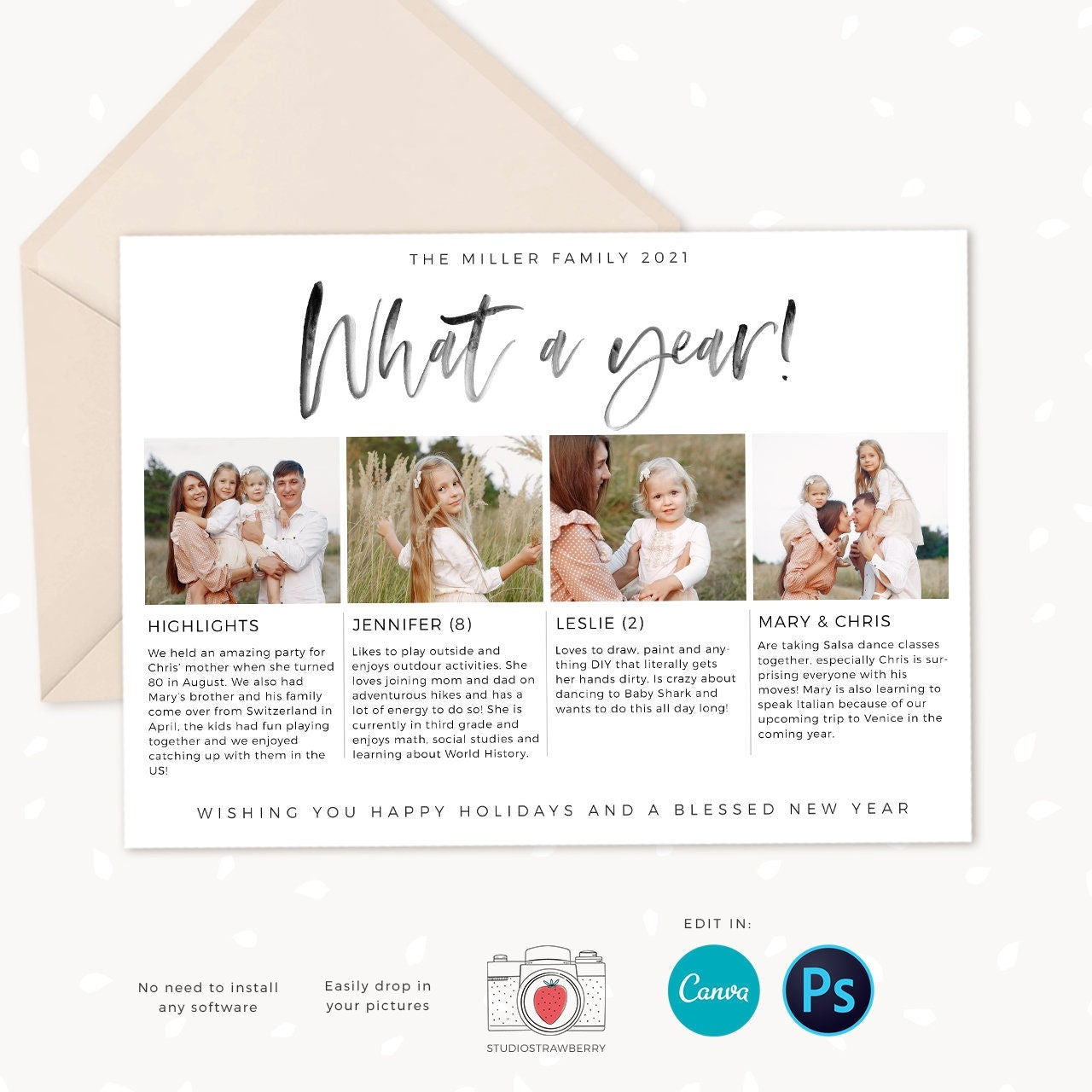 Year in review Christmas card template, Canva, 2022 collage, Year in review template collage, Year in review holiday card, 2022 Pictures