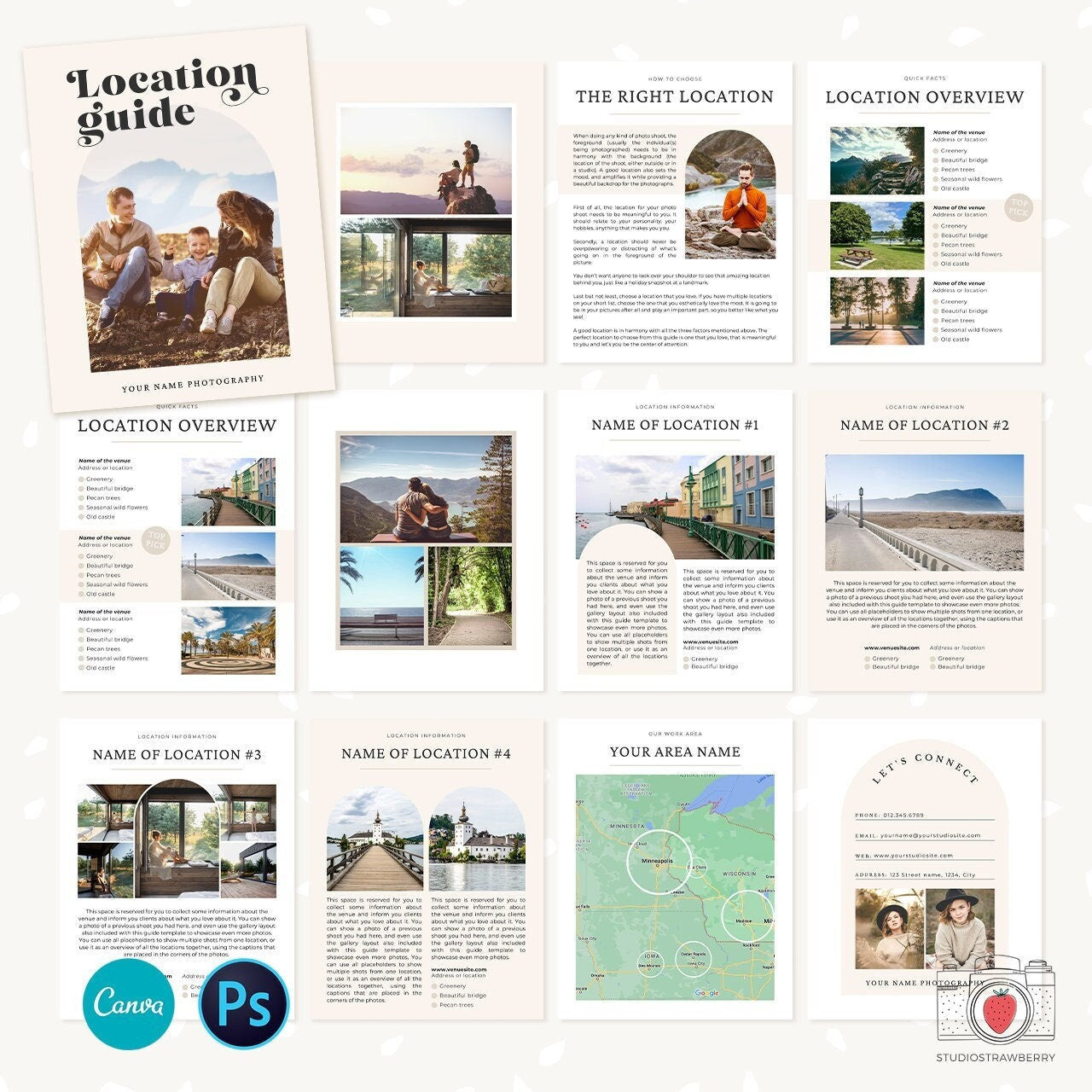 Location Guide Template, Photography Magazine, Welcome guide, 12 pages, Template for photographers, Magazine Template, Canva & Photoshop