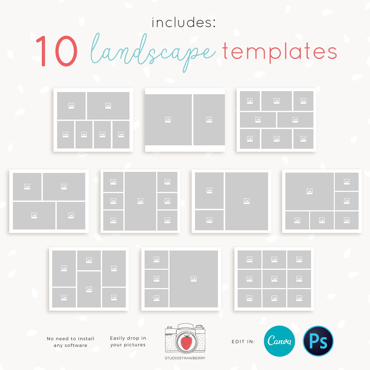 Collage template 20 pieces, 8x10 inch portrait and landscape, Storyboard template bundle, blog board template, Photography collage template