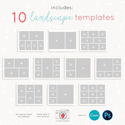 Collage template 20 pieces, 8x10 inch portrait and landscape, Storyboard template bundle, blog board template, Photography collage template