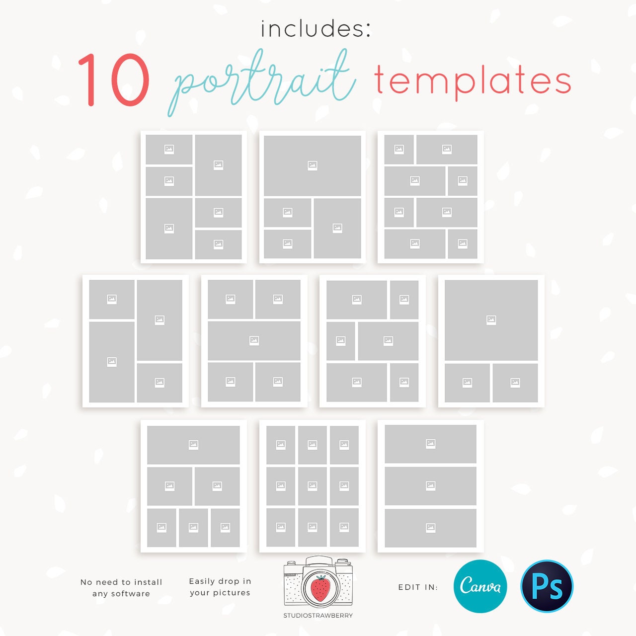 Collage template 20 pieces, 8x10 inch portrait and landscape, Storyboard template bundle, blog board template, Photography collage template