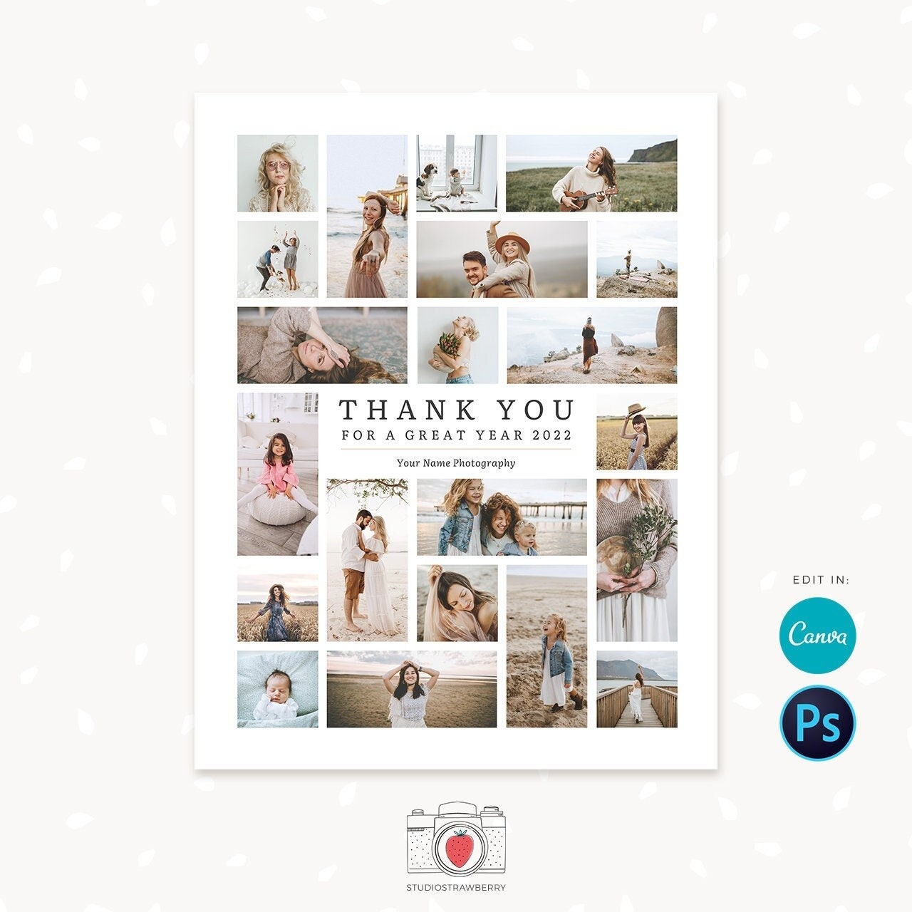 Thank You Photo collage template, End of Year Blog board, Canva, Photoshop, Storyboard template, Photographer blog board template, New year