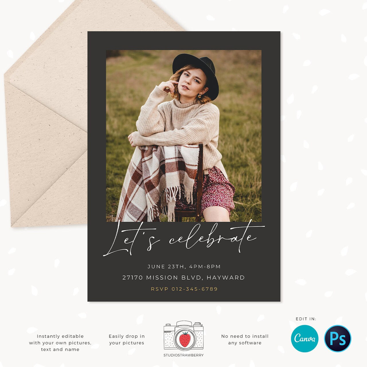 Graduation invitation template, Instantly editable, Editable Graduation Card, Senior Graduation Template, Senior Graduation Announcement