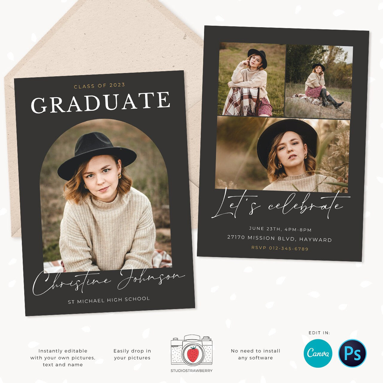 Graduation invitation template, Instantly editable, Editable Graduation Card, Senior Graduation Template, Senior Graduation Announcement