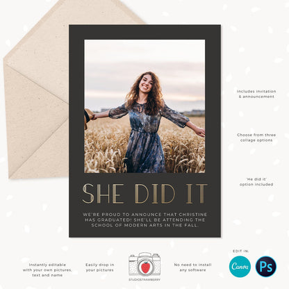 Graduation invitation template, Instantly editable, Editable Graduation Card, Senior Graduation Template, Senior Graduation Announcement