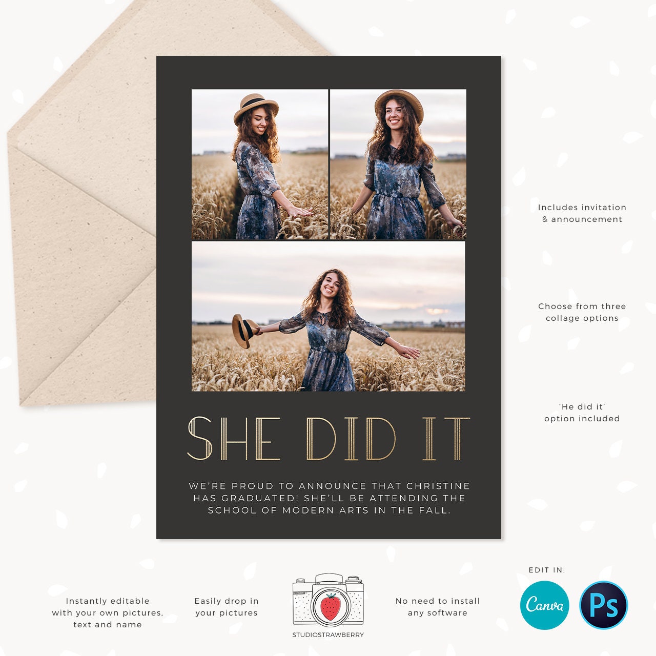 Graduation invitation template, Instantly editable, Editable Graduation Card, Senior Graduation Template, Senior Graduation Announcement