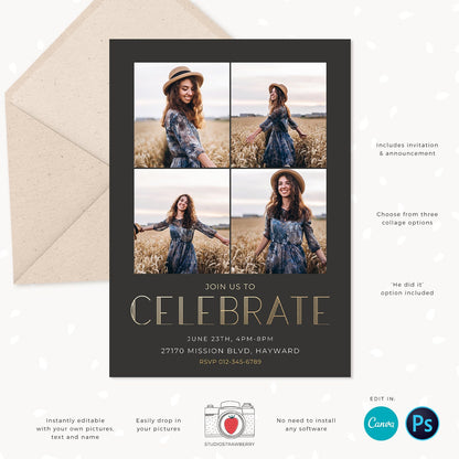 Graduation invitation template, Instantly editable, Editable Graduation Card, Senior Graduation Template, Senior Graduation Announcement