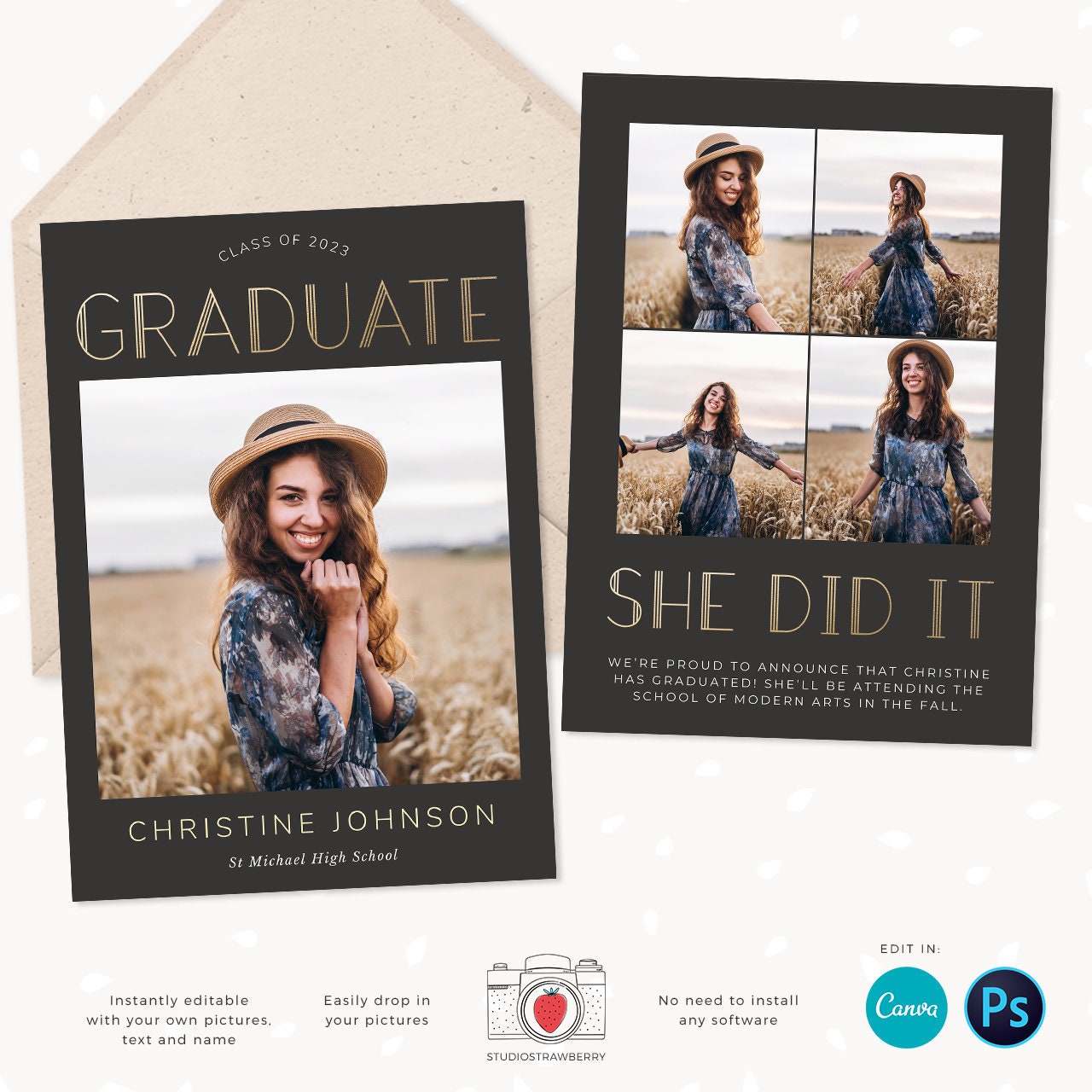 Graduation invitation template, Instantly editable, Editable Graduation Card, Senior Graduation Template, Senior Graduation Announcement