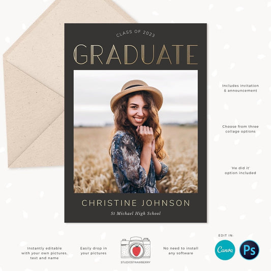 Graduation invitation template, Instantly editable, Editable Graduation Card, Senior Graduation Template, Senior Graduation Announcement