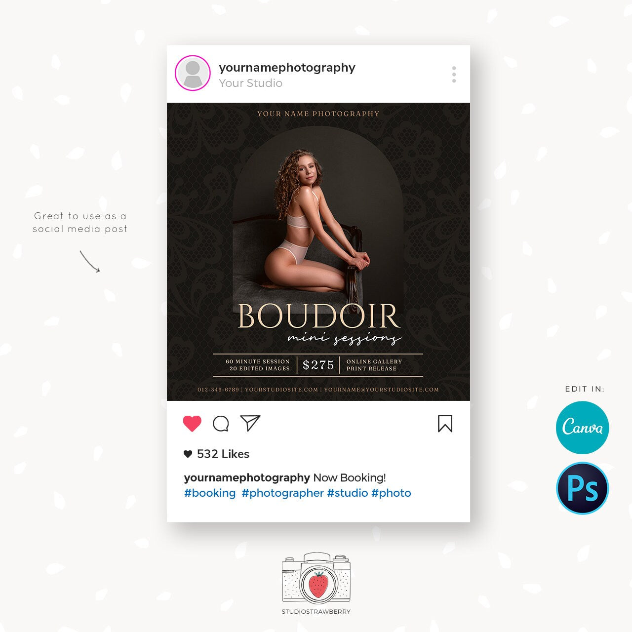 Boudoir Mini Sessions Template, Canva, Photoshop, Boudoir mini session template, Boudoir minis, Lingerie photo sessions, Romantic, Sexy