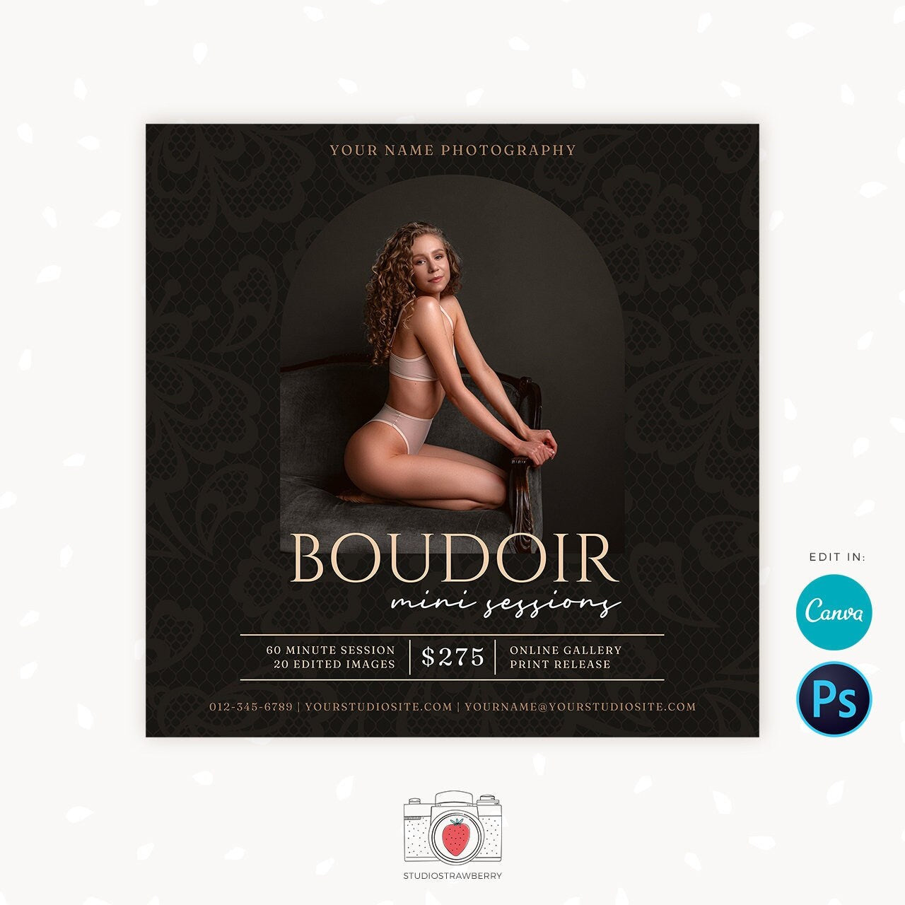 Boudoir Mini Sessions Template, Canva, Photoshop, Boudoir mini session template, Boudoir minis, Lingerie photo sessions, Romantic, Sexy