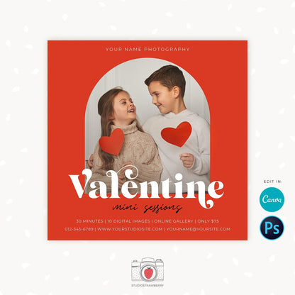 Valentine Mini Session Template, Canva, Valentine mini sessions, Valentine photography template, Valentine minis promotion, Valentines day
