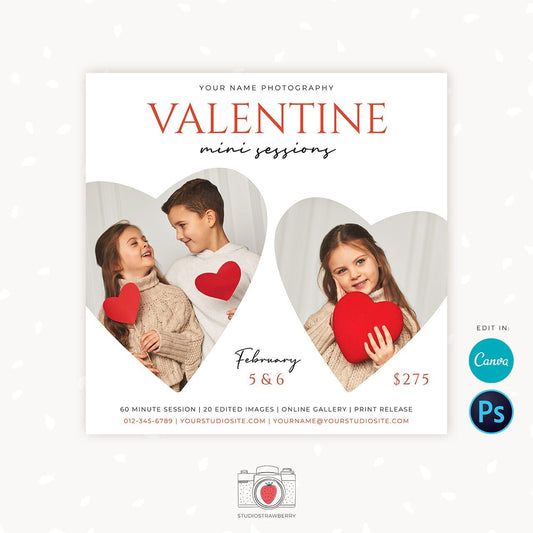 Valentine Mini Session Template, Canva, Valentine mini sessions, Valentine photography template, Valentine minis promotion, Valentines day