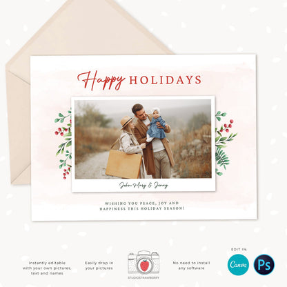 Year in review Christmas card template, 2022 overview, Canva Year in review template polaroids, Year in review holiday card, Landscape