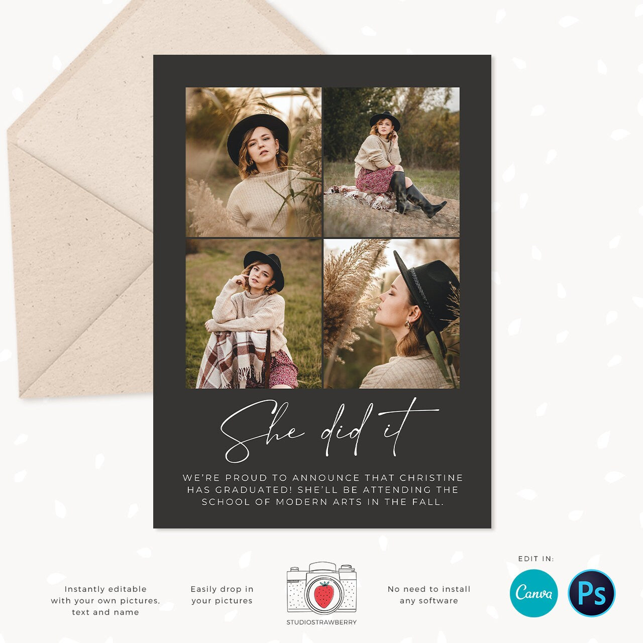 Graduation invitation template, Instantly editable, Editable Graduation Card, Senior Graduation Template, Senior Graduation Announcement