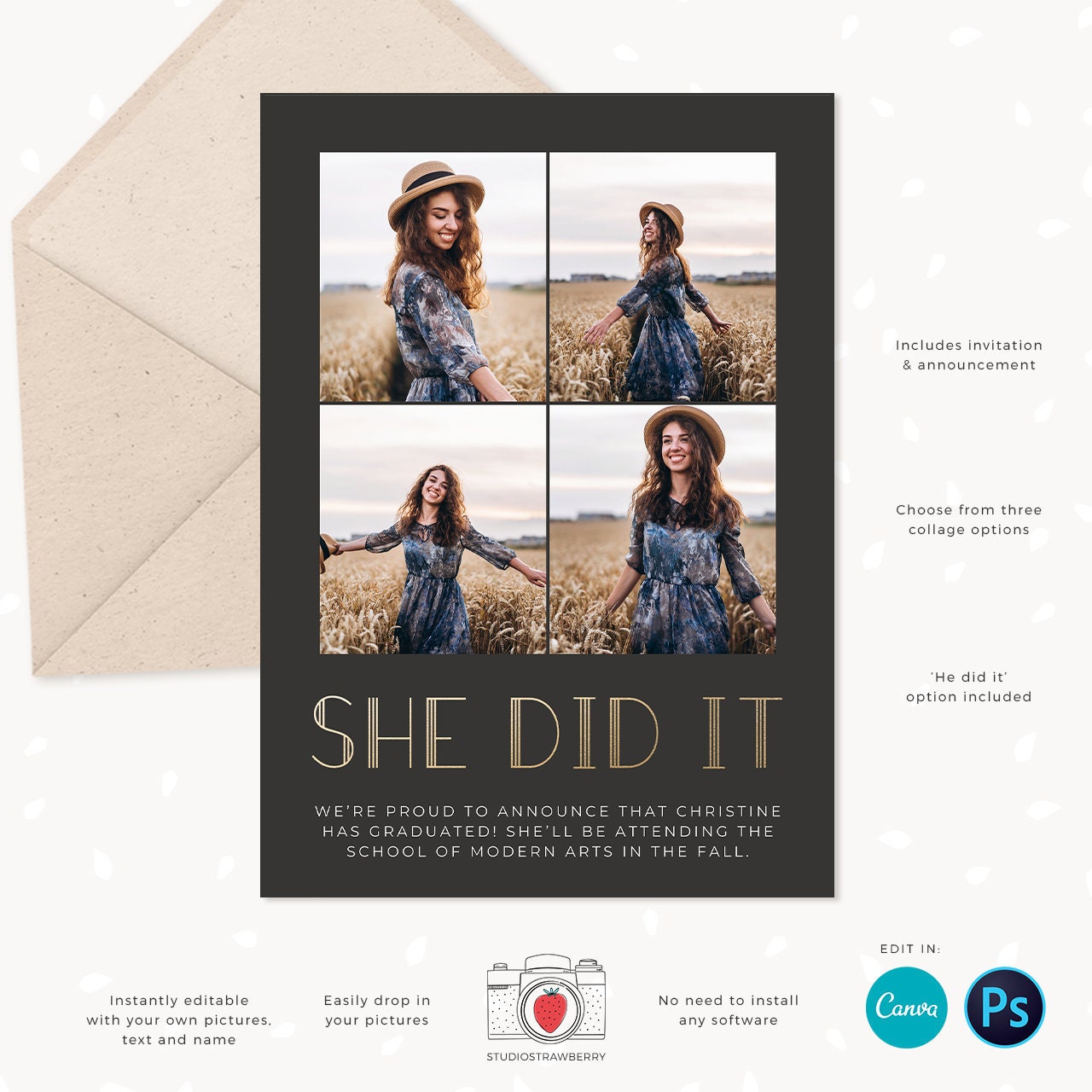 Graduation invitation template, Instantly editable, Editable Graduation Card, Senior Graduation Template, Senior Graduation Announcement
